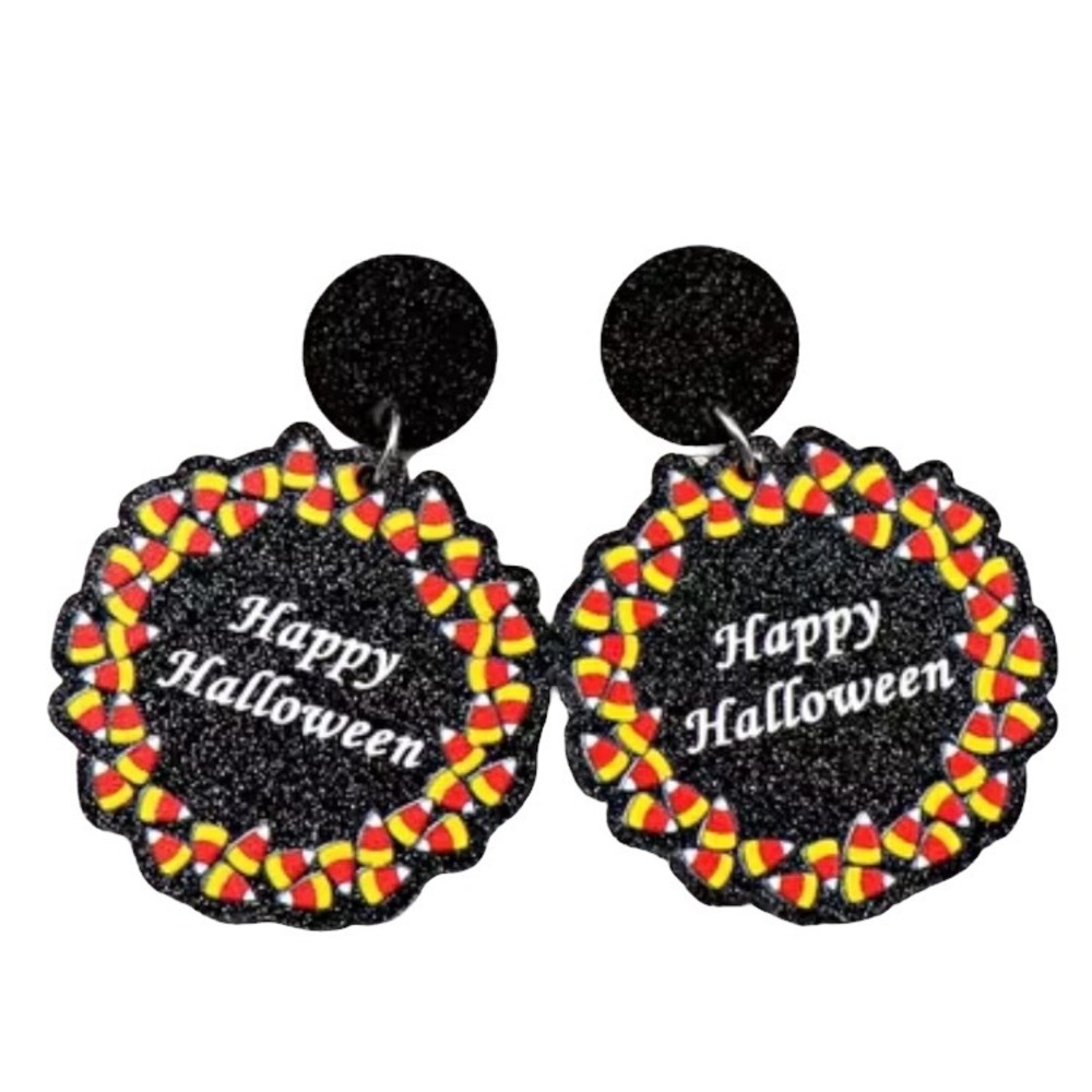 Fashion Happy Halloween Earrings Womens OS Black Candy Corn Glitter Dangle Drop‎